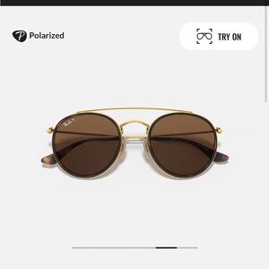 Ray-Ban ROUND DOUBLE BRIDGE Gold Frame Sunglasses with Brown Lenses